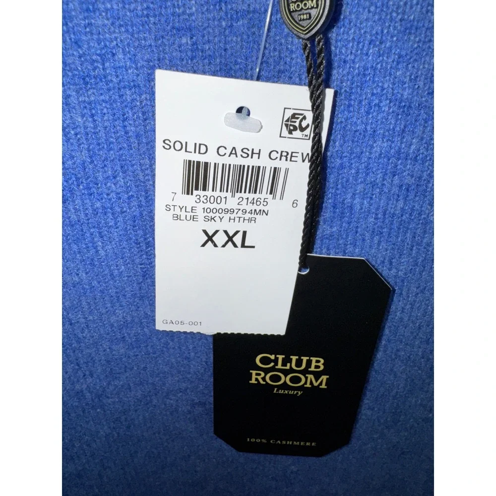 Club Room Luxury Mens XXL Blue Sky Heather 100% Cashmere Crew Neck Sweater NWT